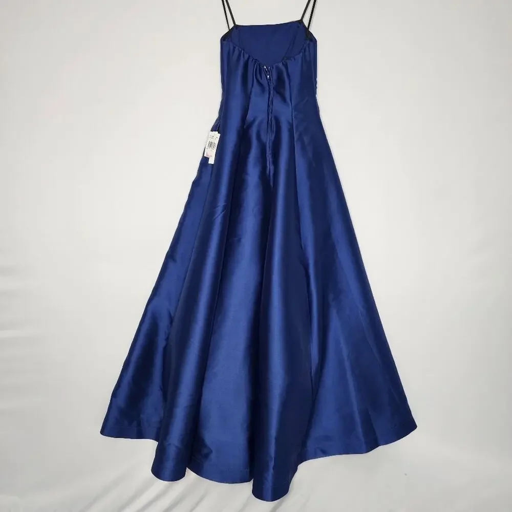 Blue Mikado Strapless Prom Dress Formal Homecoming Gown